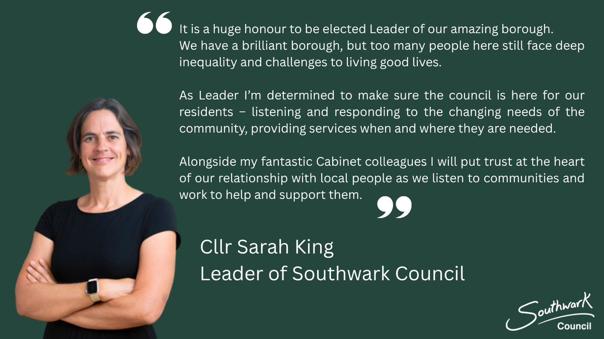 Cllr Sarah King is the new Leader of Southwark Council, following her election at tonight’s Council Assembly meeting.

Cllr King shared: ‘It is a huge honour to be elected Leader of our amazing borough.'