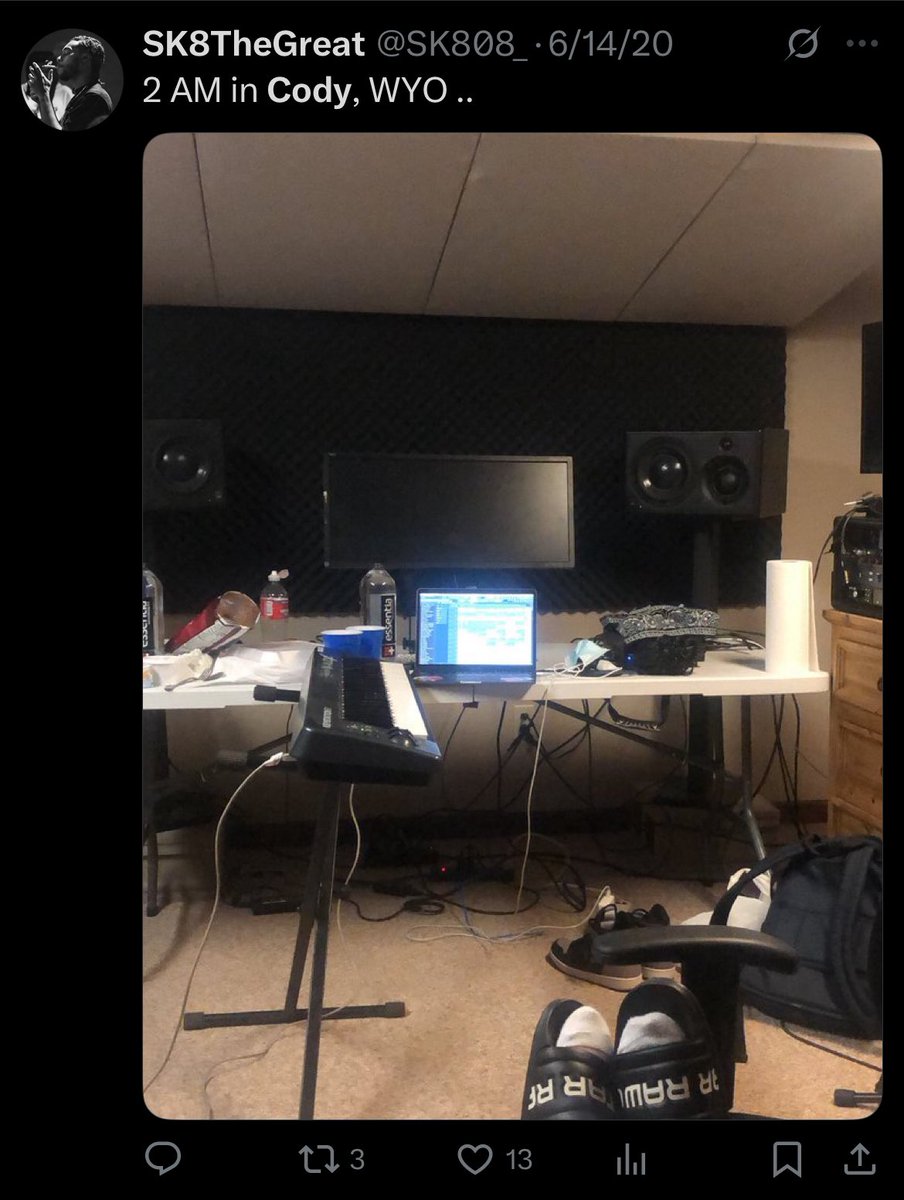 SK808_'s tweet photo. I got flown out to work on DONDA (believe it was version 3) before everything changed again drastically. I got to shake hands, talk music briefly then end the convo with him personally telling me what he liked about the work I’d done……and til this day I still can’t believe it. https://t.co/jLWKVumJQ2