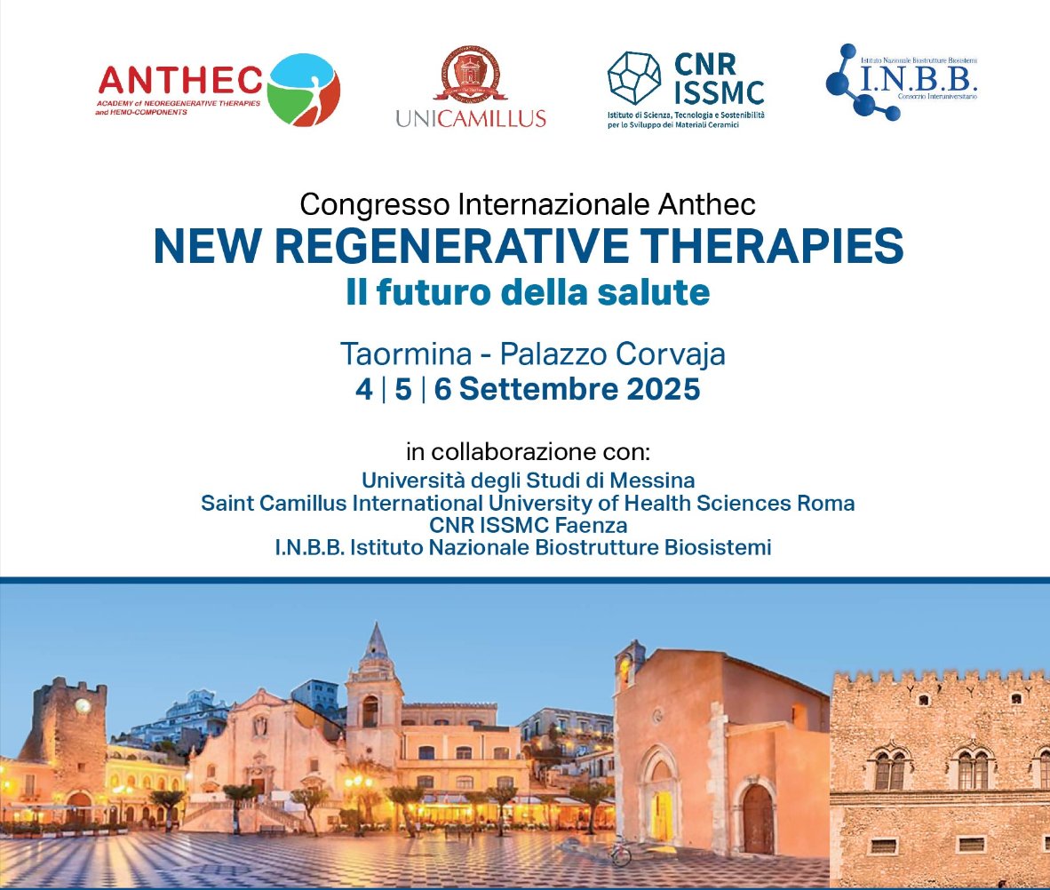 IntraLockSystem's tweet photo. NEW REGENATIVE THERAPIES: Il futuro della salute.
Taormina - Palazzo Corvaja dal 4 al 6 Settembre 2025

Congresso internazionale della Anthec con relatori di prestigio il Dr Orazio Cicero e il Dr Choukroun

https://t.co/dxne2oBddQ

#IntraLock #ANTHEC #taormina #prf #PRFTreatment https://t.co/2eO4dNXDXG