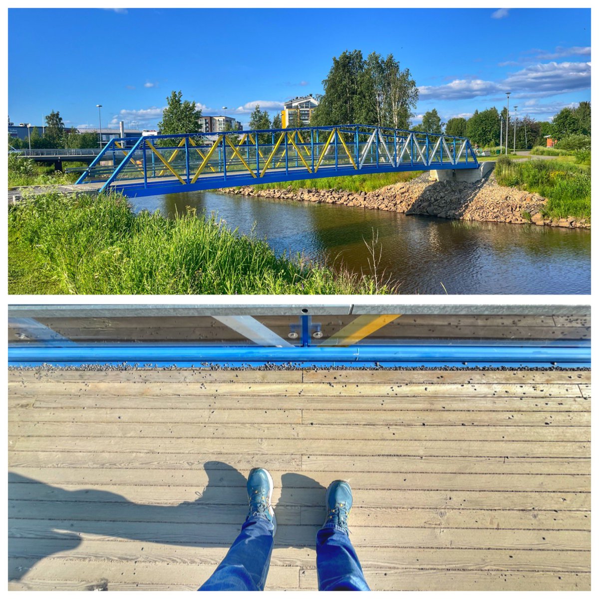 dersee's tweet photo. Grenzbrücke zwischen 🇸🇪 und 🇫🇮. Das linke Bein ist eine Stunde später als das rechte Bein. #Haparanda #Tornio #70GradNord https://t.co/BWUNz2mMl7