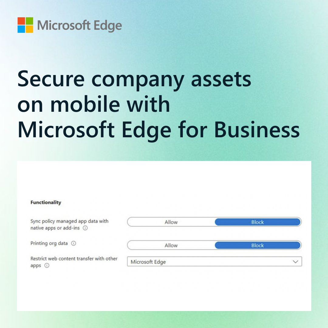 MSEdgeDev's tweet image. Make the right call when it comes to your organization’s mobile security.
Microsoft Edge for Business on mobile keeps your organization’s data protected, whether users work from a laptop, tablet, or phone.
Learn more in our whitepaper: edgestatic.azureedge.net/shared/cms/lrs…