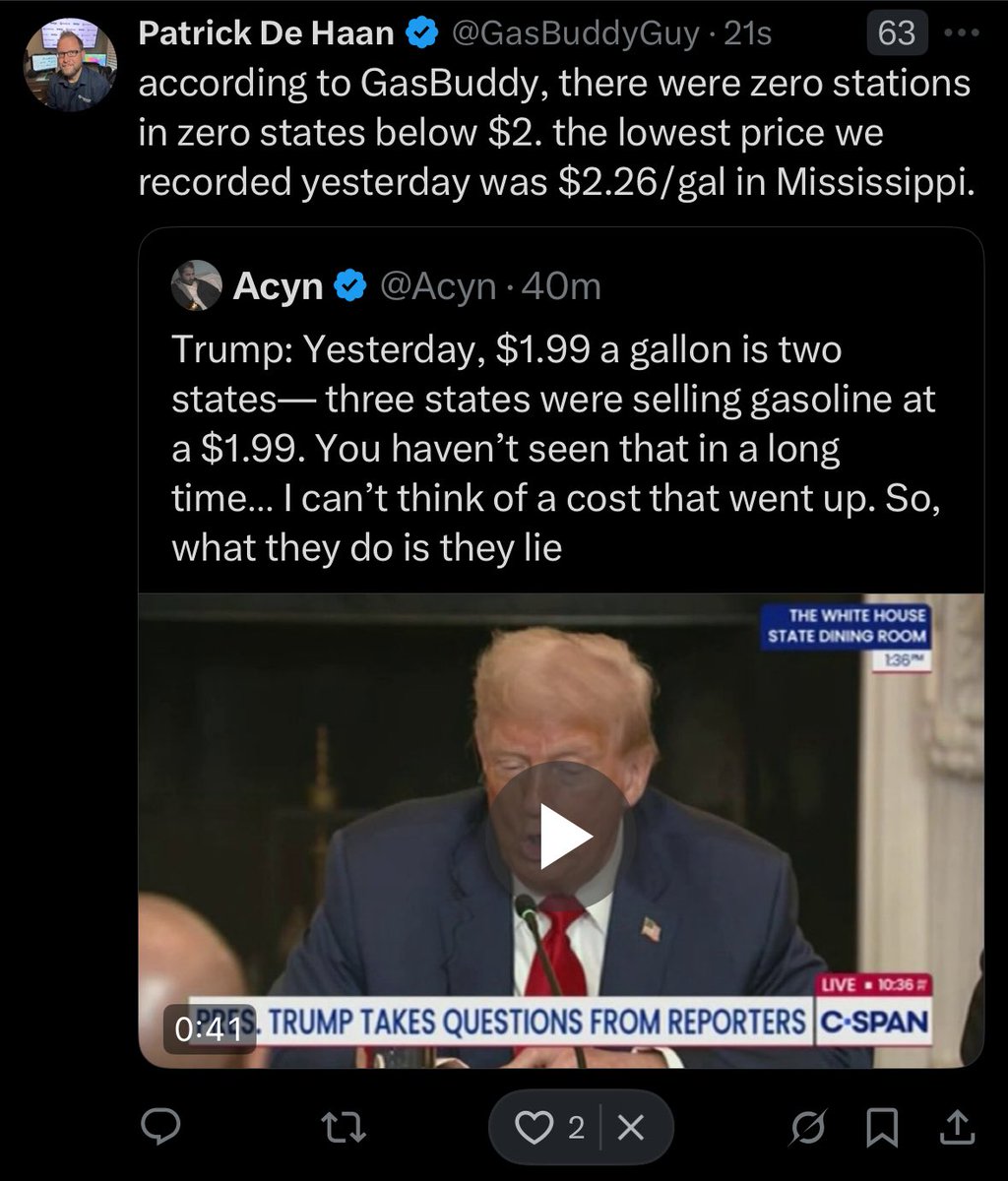 ddale8's tweet image. GasBuddy’s @GasBuddyGuy is the best source for debunkings of the president’s frequent lies about two, three, or five unnamed states supposedly having sub-$2 gas prices. AAA’s web page of state averages (gasprices.aaa.com/state-gas-pric…), updated daily, is also helpful.