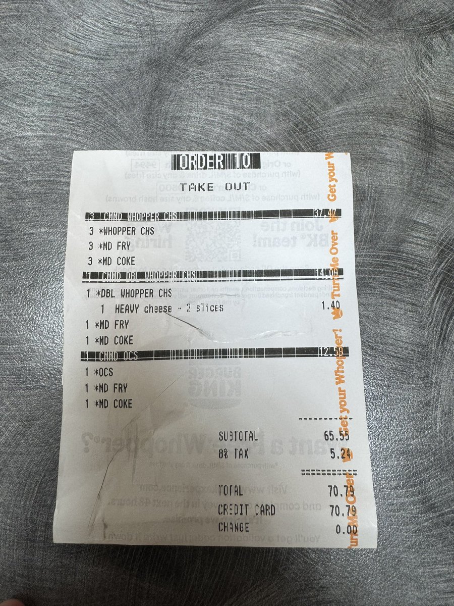 PiffsPeak BearishAF (@piffspeak) on Twitter photo $70 for 5 meals?!
<a href="/BurgerKing/">Burger King</a> y’all ain’t a 5-star restaurant why the 5-star prices? 🍔💸
This is robbery, not a value meal.
Fast food supposed to be FAST & AFFORDABLE.
Instead we paying rent for Whoppers now. 🤬
Do better.
#BurgerKing #InflationScam #FastFoodRobbery
📸: See the $70 for 5 meals?!
<a href="/BurgerKing/">Burger King</a> y’all ain’t a 5-star restaurant why the 5-star prices? 🍔💸
This is robbery, not a value meal.
Fast food supposed to be FAST & AFFORDABLE.
Instead we paying rent for Whoppers now. 🤬
Do better.
#BurgerKing #InflationScam #FastFoodRobbery
📸: See the