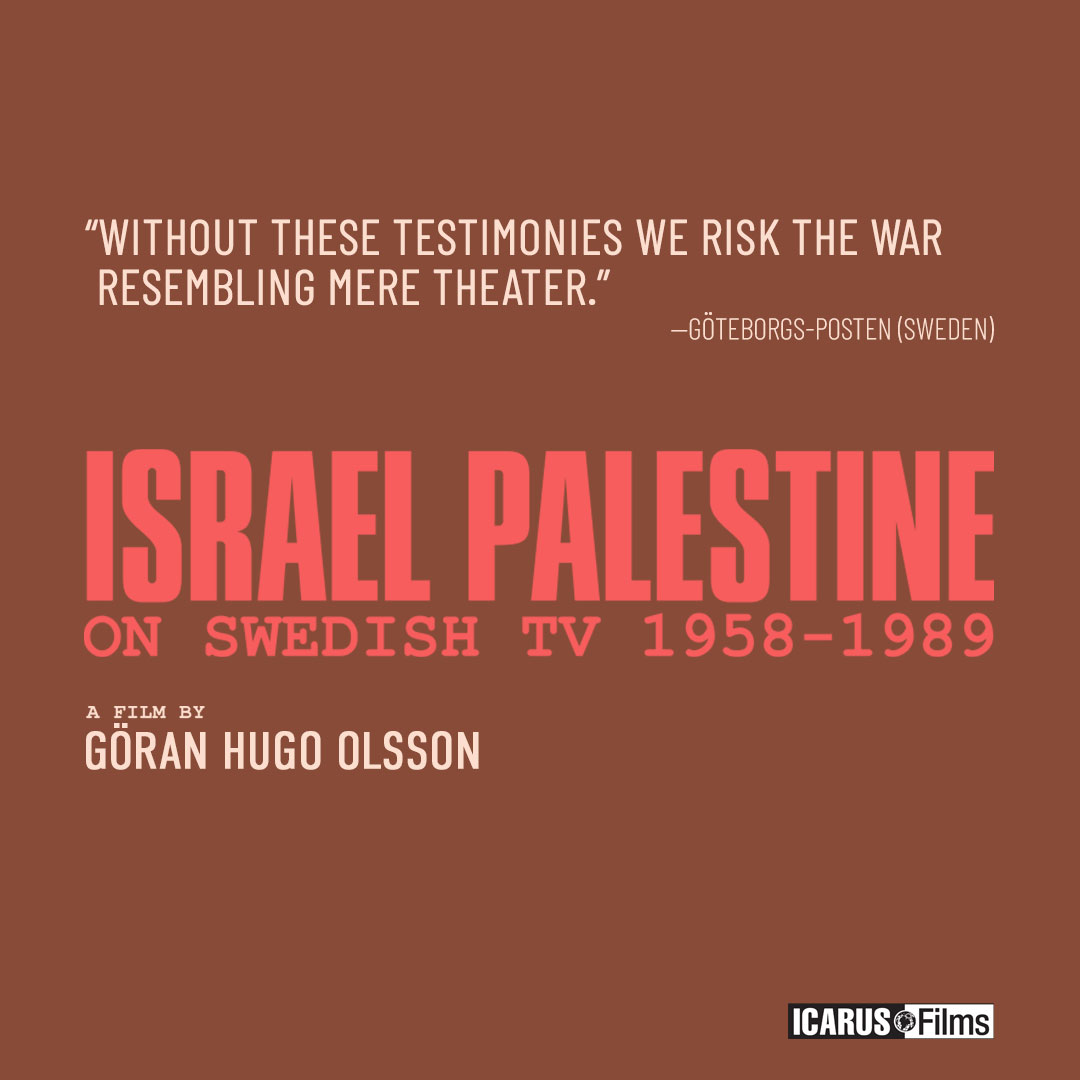 IcarusFilms's tweet image. ISRAEL PALESTINE ON SWEDISH TV 1958–1989 directed by archival film maestro Göran Hugo Olsson (The Black Power Mixtape) comes @FilmForumNYC + @am_cinematheque + @laemmle + other venues nationwide to be announced in Fall 2025.
Visit icarusfilms.com/if-isrpal for more details 🎞️