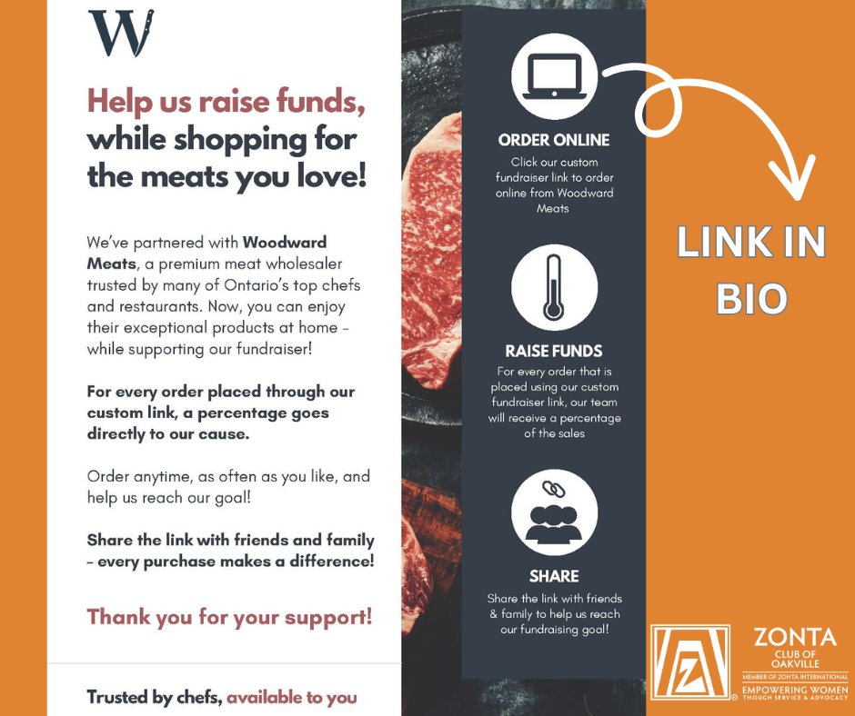 Zonta Oakville has partnered with Woodward Meats for our next fundraiser.  Shop through our special link (in bio) woodwardmeats.com/fundraisers/Zo…
and Woodward donates a portion of sales back to us to support our many Oakville charities.