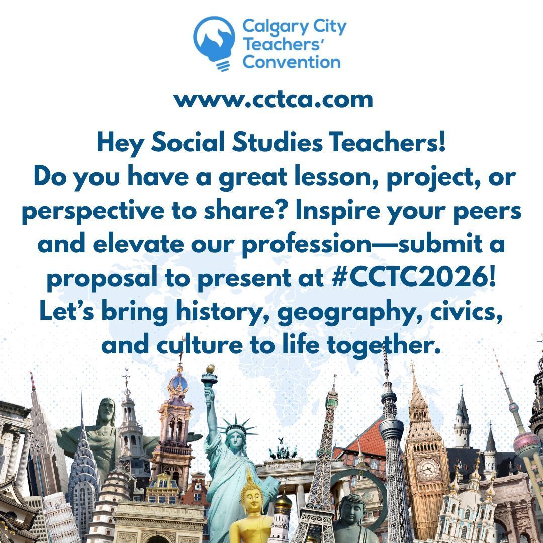 CCTCA (@cctca) on Twitter photo Social Studies Teachers, we need you! Apply now for #CCTC2026 to present a session! #SocialStudiesTeachers #CalgaryTeachers #TeachersConvention Social Studies Teachers, we need you! Apply now for #CCTC2026 to present a session! #SocialStudiesTeachers #CalgaryTeachers #TeachersConvention