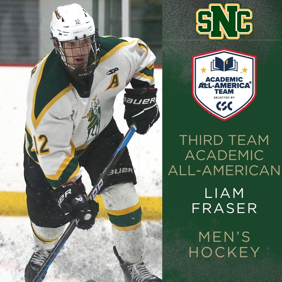 sncathletics's tweet image. Ending an incredible career on a high note
Senior Liam Fraser has become the seventh player in St. Norbert men's hockey history to be named an Academic All-American!
#GoGreenKnights
