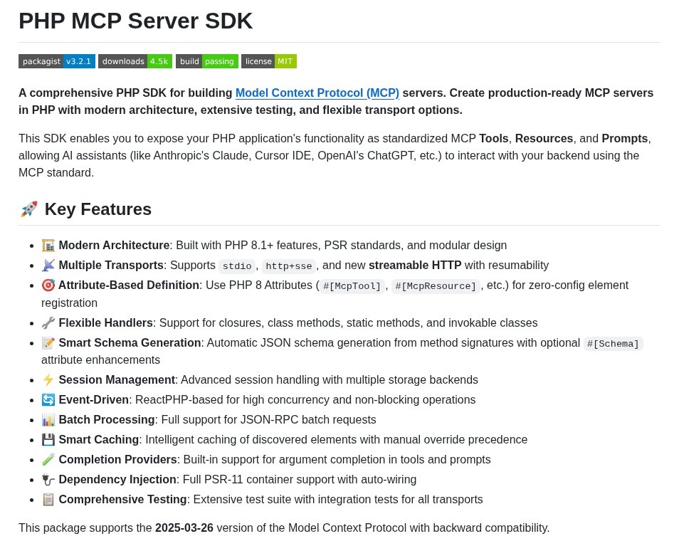 tom_doerr's tweet image. PHP server for Model Context Protocol, lets AI tools talk to your backend