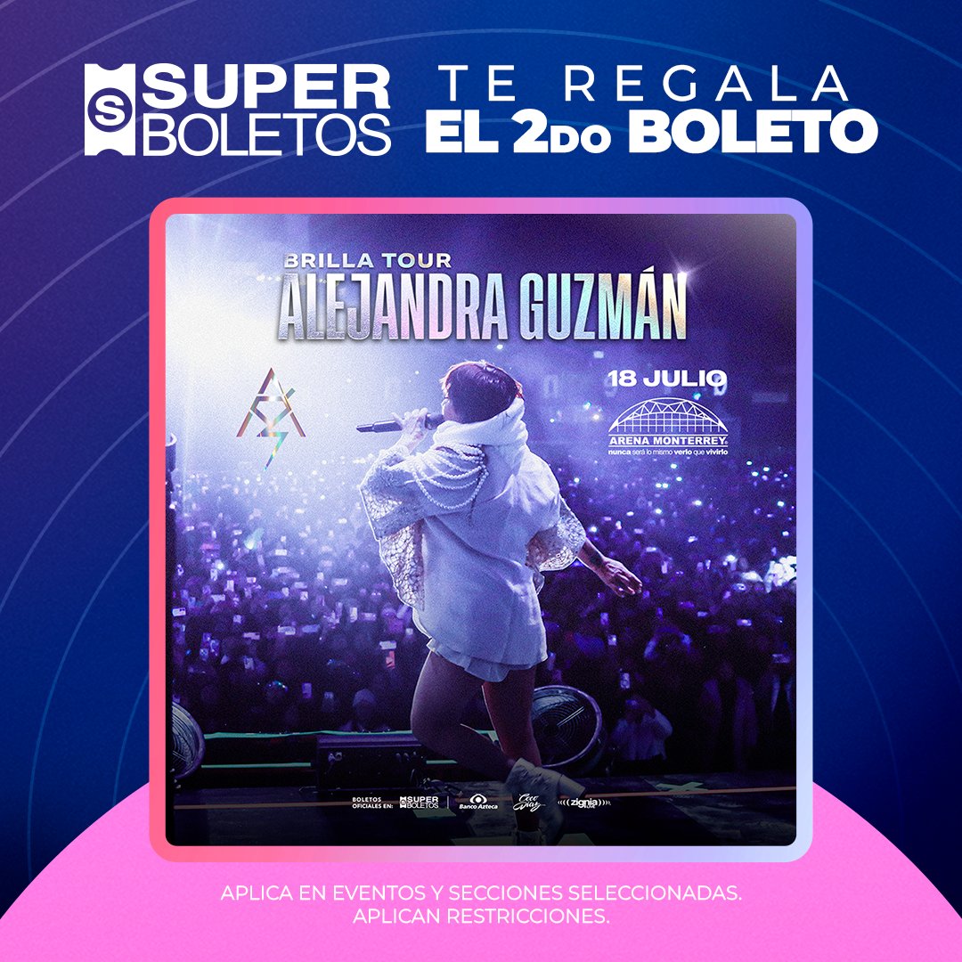 Arena Monterrey (@arenamtyoficial) on Twitter photo ¡Hoy es miércoles de promo! 🎟
Superboletos te regala tu segunda entrada para <a href="/Al3jandraGuzman/">Alejandra Guzmán</a> en la #ArenaMonterrey 🎻
📍Zonas: Butaca y Preferente
➡ Activa tu cupón en 𝗣𝗿𝗼𝗺𝗼𝗰𝗶𝗼𝗻𝗲𝘀 𝘆 𝗗𝗲𝘀𝗰𝘂𝗲𝗻𝘁𝗼𝘀 de Superboletos: ow.ly/yBNr50W4hv2 ¡Hoy es miércoles de promo! 🎟
Superboletos te regala tu segunda entrada para <a href="/Al3jandraGuzman/">Alejandra Guzmán</a> en la #ArenaMonterrey 🎻
📍Zonas: Butaca y Preferente
➡ Activa tu cupón en 𝗣𝗿𝗼𝗺𝗼𝗰𝗶𝗼𝗻𝗲𝘀 𝘆 𝗗𝗲𝘀𝗰𝘂𝗲𝗻𝘁𝗼𝘀 de Superboletos: ow.ly/yBNr50W4hv2