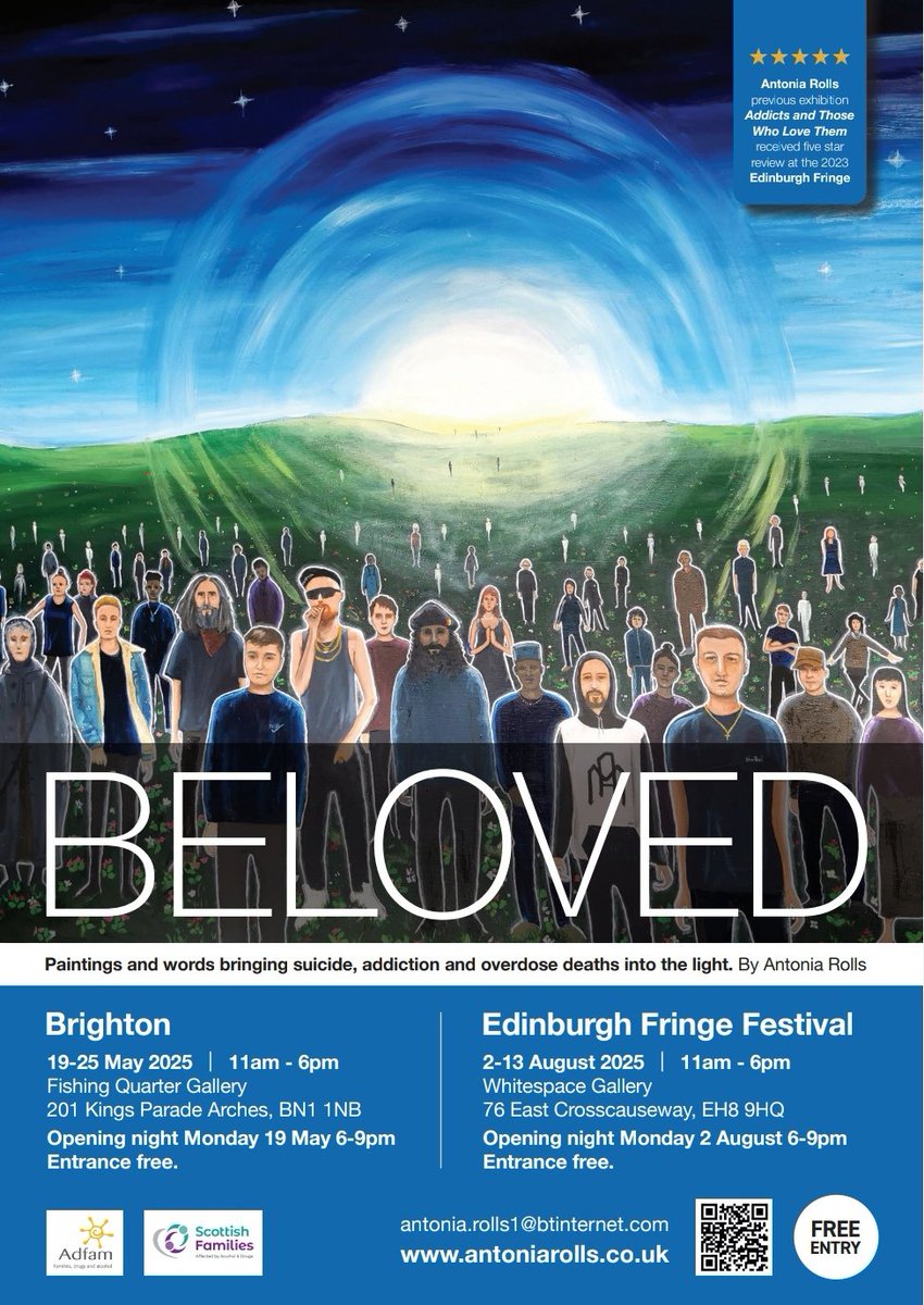 Antonia Rolls (@antoniarolls) on Twitter photo BELOVED bringing suicide and addiction deaths into the light. Supported by <a href="/ScotFamADrugs/">Scottish Families Affected by Alcohol and Drugs</a>
Opening <a href="/edfringe/">Edinburgh Festival Fringe</a> 2 - 13 August <a href="/whitegallery11/">whitespace</a> Whitespace Gallery East Crosscauseway 11am-6pm
Opening event 2 August 6-9pm. All welcome.
Arise my beautiful one, my beloved, and come BELOVED bringing suicide and addiction deaths into the light. Supported by <a href="/ScotFamADrugs/">Scottish Families Affected by Alcohol and Drugs</a>
Opening <a href="/edfringe/">Edinburgh Festival Fringe</a> 2 - 13 August <a href="/whitegallery11/">whitespace</a> Whitespace Gallery East Crosscauseway 11am-6pm
Opening event 2 August 6-9pm. All welcome.
Arise my beautiful one, my beloved, and come