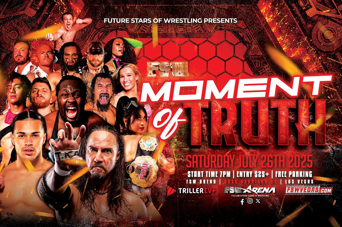 Upcoming FSW Arena Events:

FSW Future Shock
This Saturday, July 12, 5PM
LIVE on <a href="/TitleMatchWN/">Title Match Network</a> 

FSW Moment of Truth
Saturday, July 26, 7PM
LIVE on <a href="/Triller_TV/">TrillerTV</a>+

Ticket + Streaming links in our bio! 

FSW Arena, 6035 Harrison Drive, Las Vegas, 89120