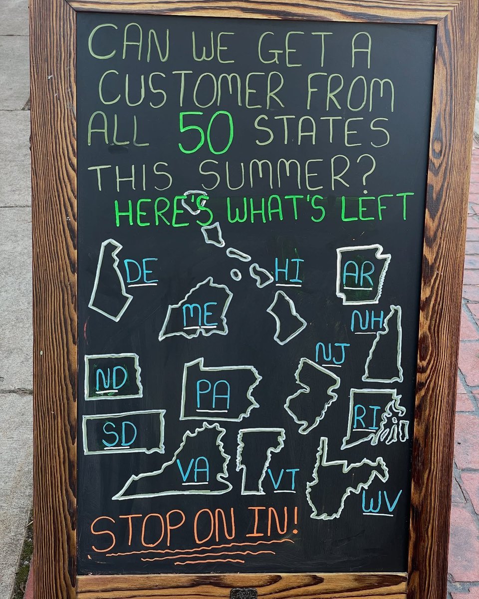 UPSupplyCo's tweet image. We’re looking for customers from all 50 states this summer! We’re further along than we expected, but it’s starting to get difficult.
Here is what’s left: AR, DE, HI, ME, NH, NJ, ND, PA, RI, SD, VT, VA, and WV.
Open 10-6, Monday thru Saturday, and 11-3 on Sunday.