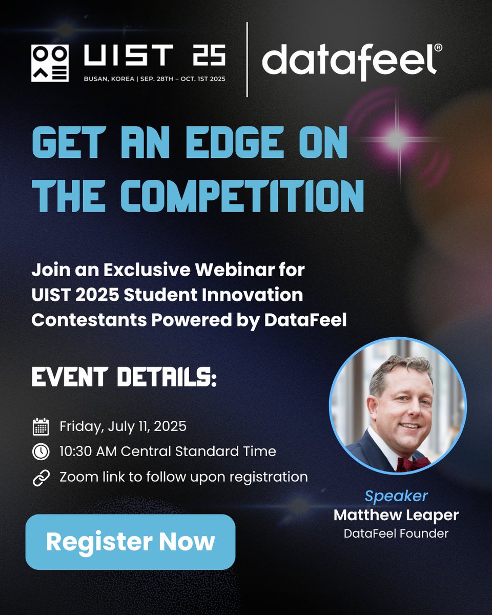 datafeeltech's tweet image. Working on your submission to the @ACMUIST Student Innovation Contest? Join a free informational session hosted by DataFeel to gain valuable insights that can give you an edge over the competition!
Registration Link: lnkd.in/gH-CX9Sx