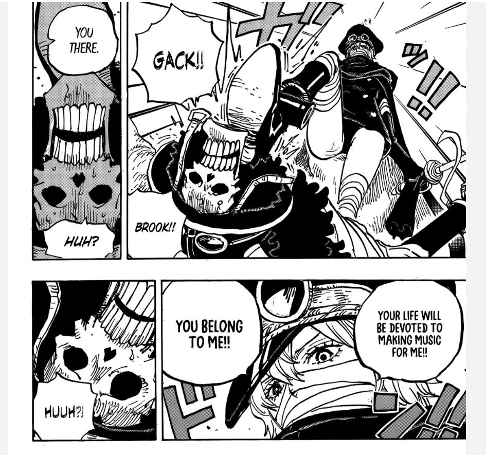 ONEPIECETOPICS's tweet photo. 🤔 Theory: Was Brook once Gunko's slave in *One Piece*? Their mysterious connection hints at a dark past—Brook's loyalty and Gunko's dominance could stem from a master-slave dynamic before the Rumbar Pirates. What do you think? 🏴‍☠️ #OnePiece #Brook #Gunko #ONEPIECE1154 https://t.co/PIffZNZViL