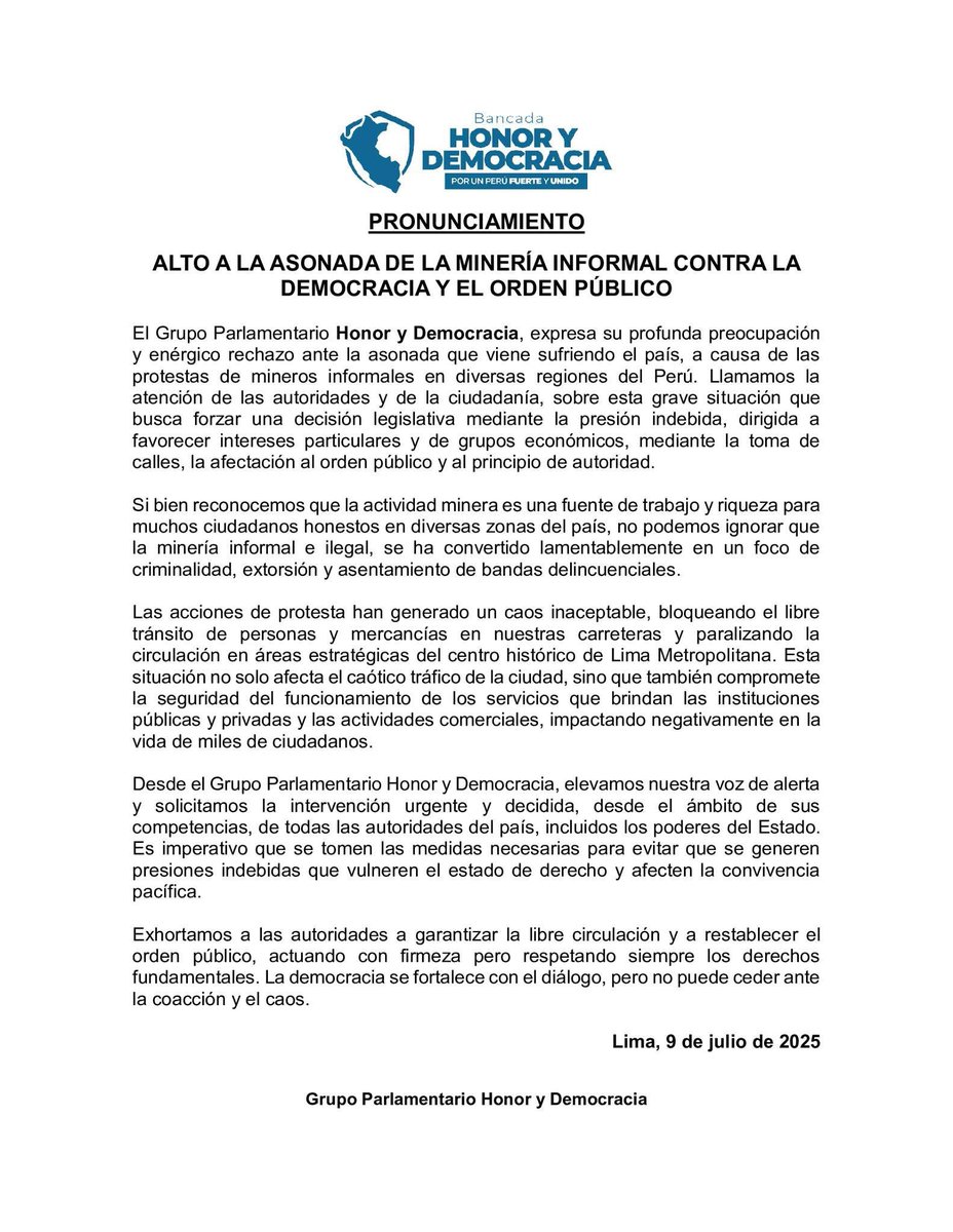 Bancada Honor y Democracia tweet media