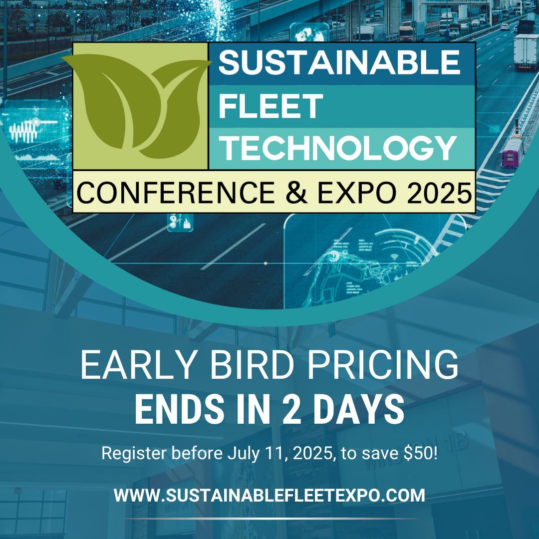There are only 2 days left of early bird pricing for the 2025 Sustainable Fleet Technology (SFT) Conference &amp; Expo! Sign-up to attend by this Friday, July 11, to receive a discount on your registration! 💲

Learn more and register now 👉 sustainablefleetexpo.com