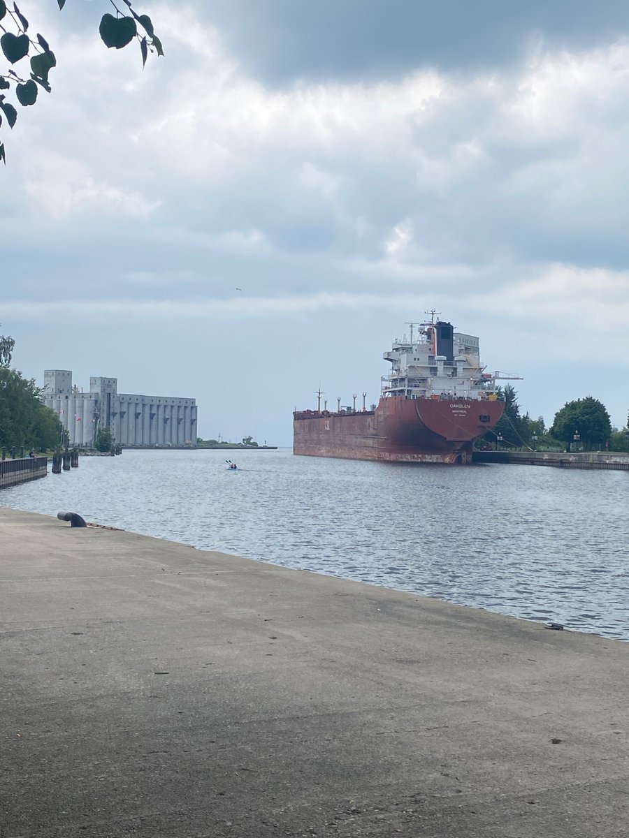 GreyCountyGal's tweet photo. Little boat. Big boat. #OwenSoundHarbour https://t.co/crth6SgD3l
