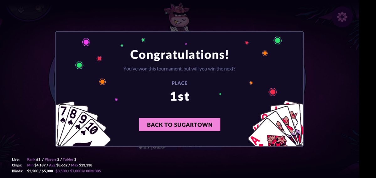 dannye2004's tweet image. I got lucky at the sit and go tables. The game play has been smooth 👌
@visitsugartown
@AbstractChain
@Abstract_Eco