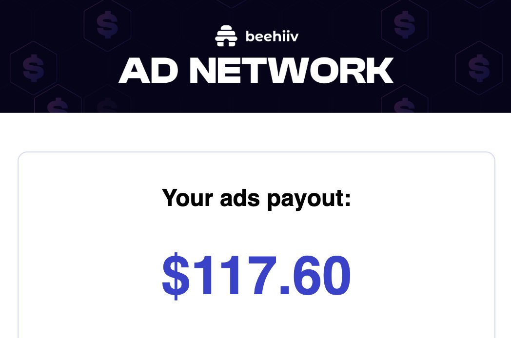 Literally 3 clicks on <a href="/beehiiv/">beehiiv 🐝</a> and they gave me $117.60