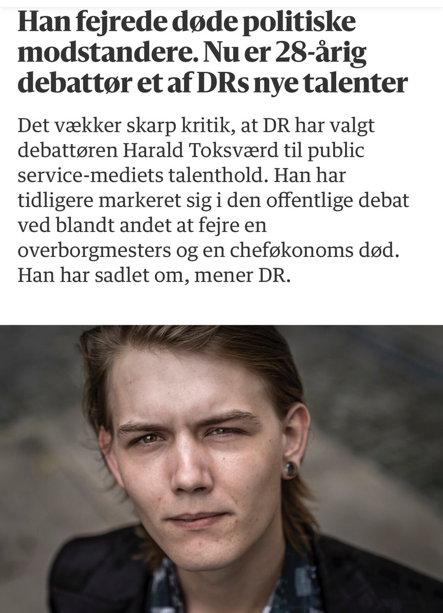 npravn's tweet image. Det er sgu’ komisk. @RdToksv er kommet på DR’s “talenthold”, og det har vakt en del kritik.
@berlingske har begået en artikel om miseren, og beder Harald om en kommentar. Men nej tak, det skal Harald ikke be’ om.
Her er ellers en dreng, hvis talent er at have skarpe…