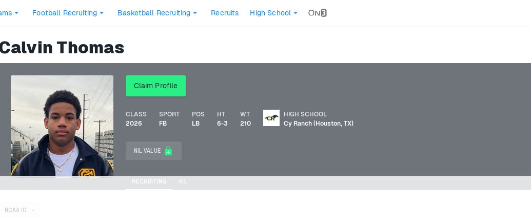 HuskerAI's tweet image. 2026 4 ⭐️ LB Calvin Thomas (6-3, 210, NIL Value: N/A) is now favored to land at the #North Carolina Tar Heels (47.7%) over the #Nebraska Cornhuskers (36.8%)

On3 profile: on3.com/rivals/calvin-…