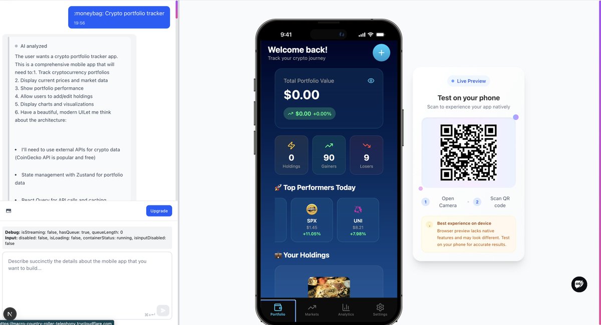 Zaddyzaddy's tweet photo. Currently searching for beta testers for a new app I am working on, it lets anyone vibe code mobile apps in minutes. both apps shown in the photos were done in less than 5 minutes. I will give out free access to early testers. https://t.co/z4aNzHhOMr