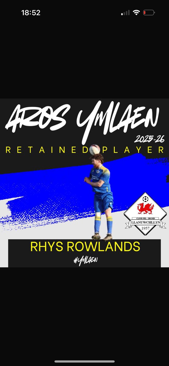 Rydyn yn falch o gyhoedddi bod Rhys Rowlands 
yn ymwymo am dymor arall.

We are delighted to retain Rhys  for another season. #ymlaen