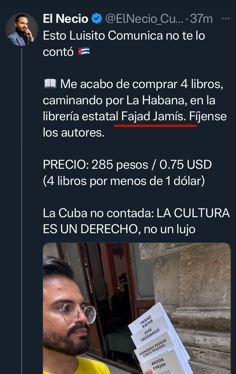 Hay recursos para libros pero no para material escolar para los niños. Raro. En cualquier país del mundo hay libros por menos de 1$ y hasta gratis. Derecho ni de derecho, comepinga. 

Y la librería se llama Fayad, no Fajad. Pedazo de analfabeto <a href="/ElNecio_Cuba/">El Necio</a> 🤡