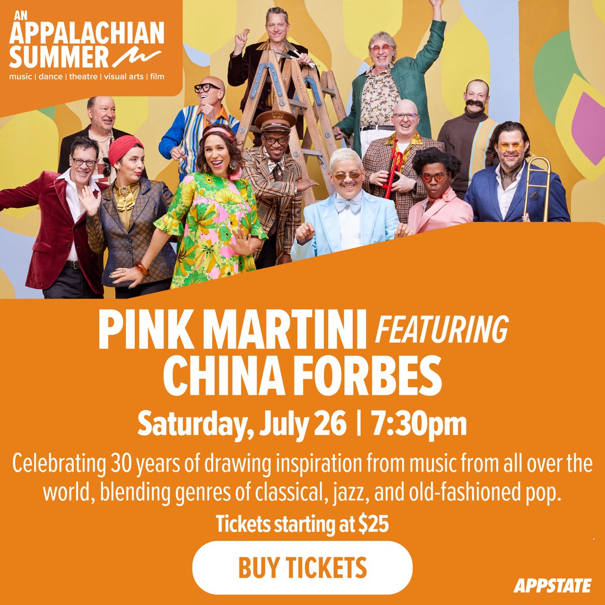 yesweekly's tweet image. ☀️An Appalachian Summer Festival presents Pink Martini featuring China Forbes, Saturday, July 26 at 7:30 p.m. Celebrating 30 years of drawing inspiration from music from all over the world, blending genres of classical, jazz, and old-fashioned pop.
🎟️Tickets are on sale at…