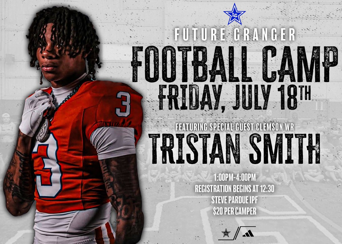 BigBlueRecruits's tweet image. 𝐅𝐮𝐭𝐮𝐫𝐞 𝐆𝐫𝐚𝐧𝐠𝐞𝐫 𝐅𝐨𝐨𝐭𝐛𝐚𝐥𝐥 𝐂𝐚𝐦𝐩 🏈
📍 Steve Pardue IPF
🗓️ July 18
⌚️ 1ᴘᴍ-4ᴘᴍ
💲 $20
ℹ️ Registration begins at 12:30
🐅 Special Guest: @DbkTristan
#ᴄᴜLᴛᴜʀᴇ | #BLUEᴘʀɪɴᴛ