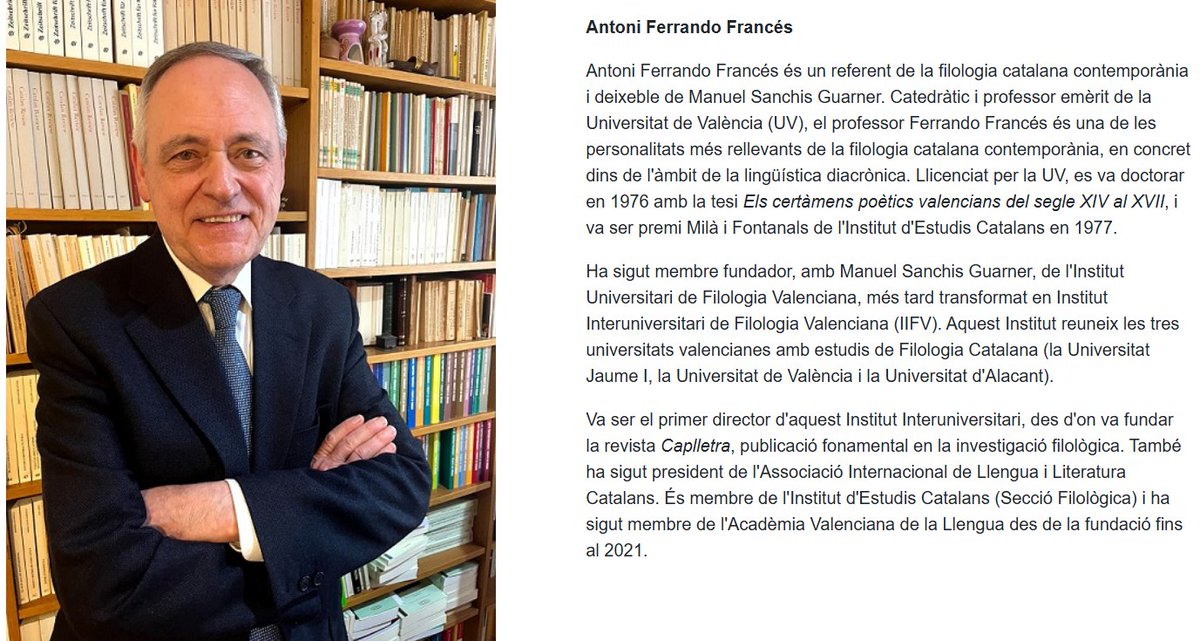 Demà, la <a href="/UA_Universitat/">Universitat Alacant</a> investeix el professor Antoni Ferrando com a Doctor Honoris Causa. Deixeble de Manuel Sanchis Guarner (fundador del <a href="/FiloCatUV/">Departament de Filologia Catalana UV</a>) i professor de moltes generacions de filòlegs.
Podeu seguir l'acte en aquest enllaç a partir de les 12h
ir.uv.es/zfl1DuR