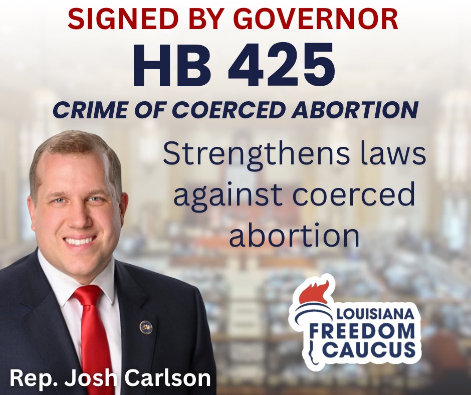 LAFreedomCaucus's tweet image. Congratulations Rep. Josh Carlson on getting HB425 across the finish line!
#lalege #lagov #FreedomCaucus
@SFC_Network