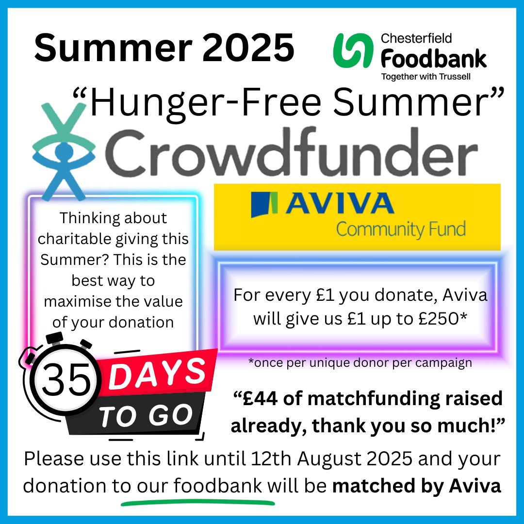 It's not everyday we get this chance! @avivauk have very kindly agreed to match-fund our <a href="/crowdfunderuk/">Crowdfunder UK</a>  appeal this summer, meaning for every £1 donated via #Crowdfunder Aviva will also put in the same amount! crowdfunder.co.uk/p/hunger-free-… 💚💙💚