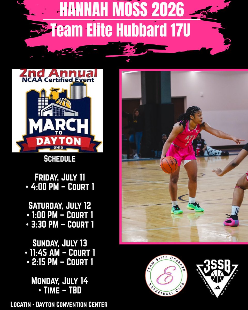 Hannahmoss15 (@hannahmoss151) on Twitter photo COACHES, here is my schedule for the live period. See you there!!! Catch me in
Dayton, Ohio at the March to Dayton Tournament Playing with Team Elite Hubbard 17U! <a href="/ButlerWBBall/">ButlerWBBall</a> <a href="/HubbardCoach/">Team Elite Hubbard</a> COACHES, here is my schedule for the live period. See you there!!! Catch me in
Dayton, Ohio at the March to Dayton Tournament Playing with Team Elite Hubbard 17U! <a href="/ButlerWBBall/">ButlerWBBall</a> <a href="/HubbardCoach/">Team Elite Hubbard</a>
