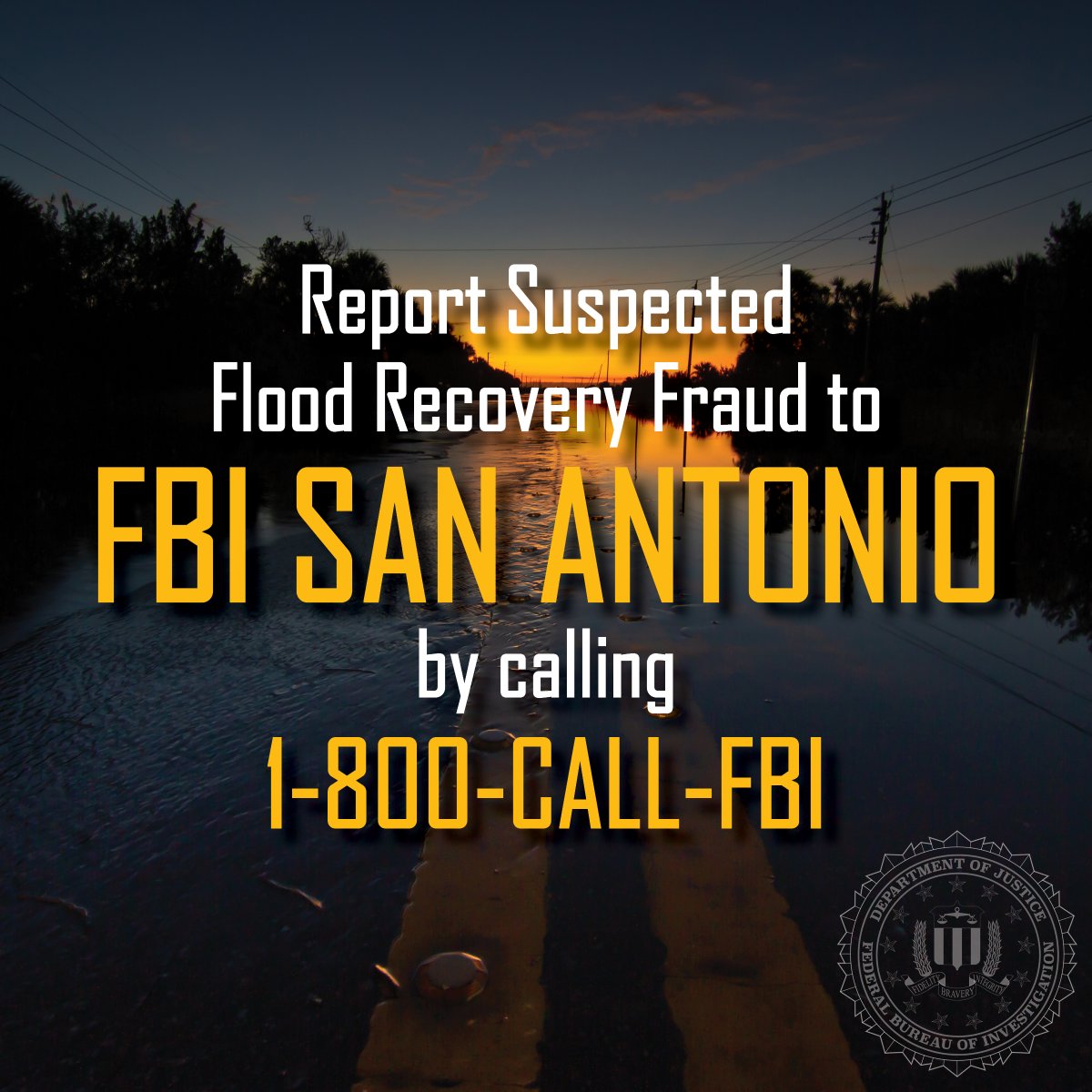 FBISanAntonio's tweet image. SAC Aaron Tapp urges the public to guard against fraud schemes that commonly emerge in the wake of major disasters. If you believe you have been a victim of disaster-related fraud, please call the FBI at 1-800-CALL-FBI. ow.ly/AMcg50WneqS