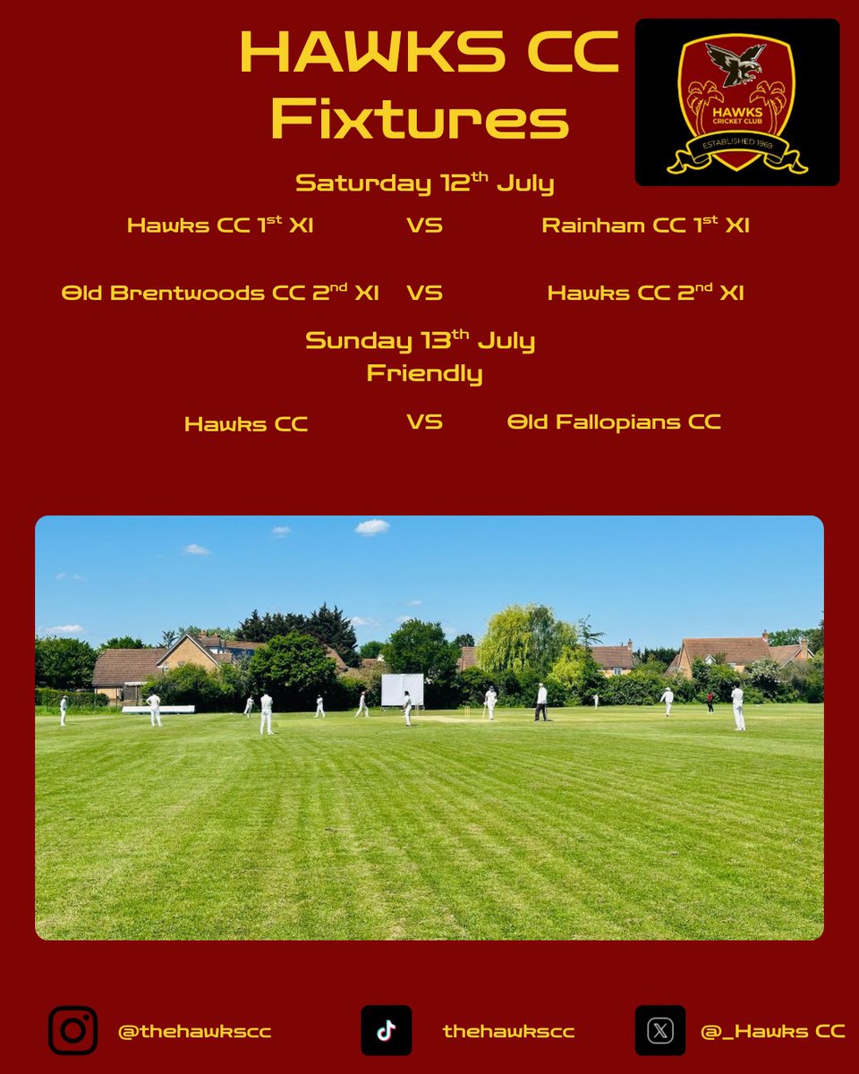 Hawks Cricket Club (@_hawkscc) on Twitter photo This weeks fixtures ππΎ
<a href="/EssexLguCricket/">Essex League Cricket</a>
<a href="/RainhamCricket/">Rainham Cricket Club</a>
<a href="/CcBrentwoods/">Old Brentwoods CC</a> This weeks fixtures ππΎ
<a href="/EssexLguCricket/">Essex League Cricket</a>
<a href="/RainhamCricket/">Rainham Cricket Club</a>
<a href="/CcBrentwoods/">Old Brentwoods CC</a>