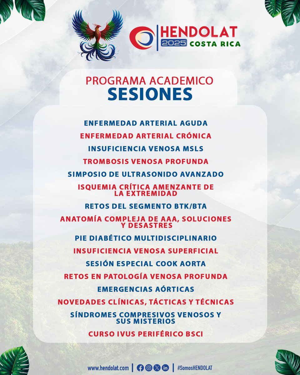 📚✨ ¡Te presentamos las increíbles sesiones que conforman nuestro programa académico!
Ahora que lo sabes… ¿𝘁𝗲 𝗹𝗼 𝘃𝗮𝘀 𝗮 𝗽𝗲𝗿𝗱𝗲𝗿? 👀
Regístrate hoy en 👉 hendolat.com
#hendolat2025
#somoshendolat
#TerapiaVascular
#puravidacostarica
#HENDOLAT