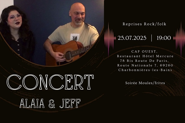 TextBlogRNRoll's tweet image. Notre duo Alaia & Jeff sera en concert le 25 juillet au restaurant "Cap Ouest" dans les jardins de l'hôtel Mercure Lyon Charbonnières.
Tous les détails dans l'événement Facebook : facebook.com/events/1057762…
#concert #lyon #rhone #duo #acoustic #guitarevoix #reprises #coversongs