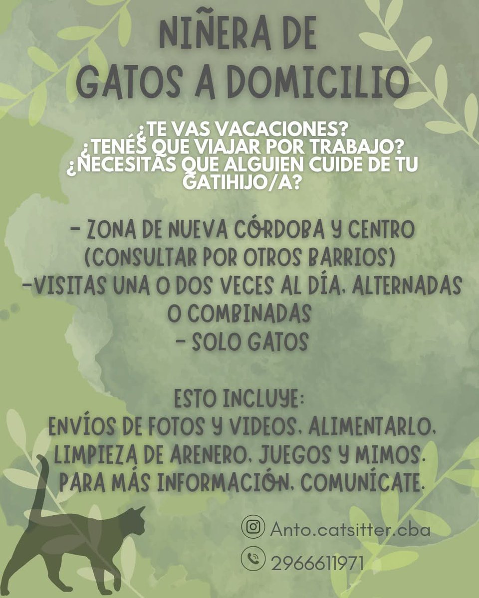 Beneficios
Si tenés que viajar, podes dejar tus muchis bajo mi cuidado 💖💝😻

El cuidado en tu domicilio evita los cambios de rutina y esto puede ser muy favorable para su salud. 

Si viajas, no dudes en consultarme 📩

Te dejo mi Instagram;
instagram.com/p/DKx--nxsfQw/…