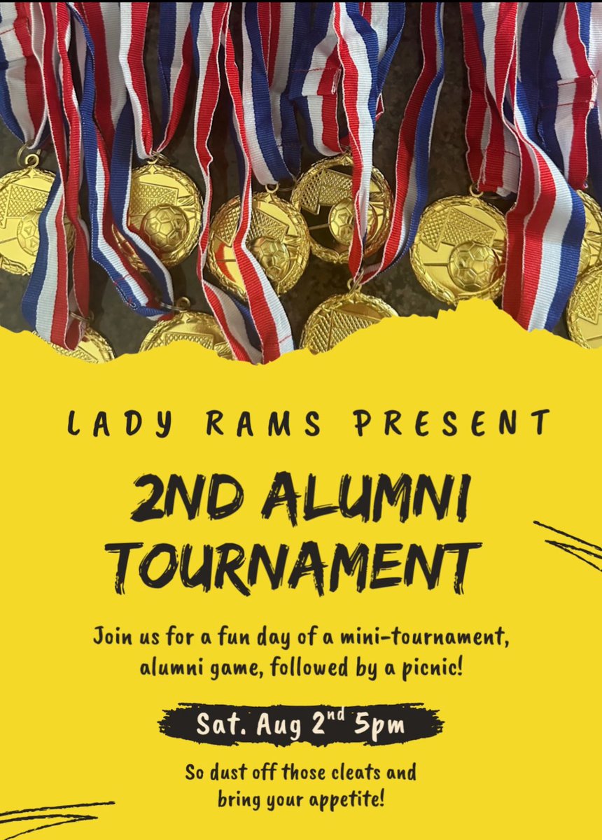 Attention ALUMNI Ross Rams Women’s Soccer players.  We will be having our alumni game Saturday, August 2nd at 5pm.  We are planning on doing a picnic afterwards.  So dust off those cleats and bring your appetite!  Please help spread the word!