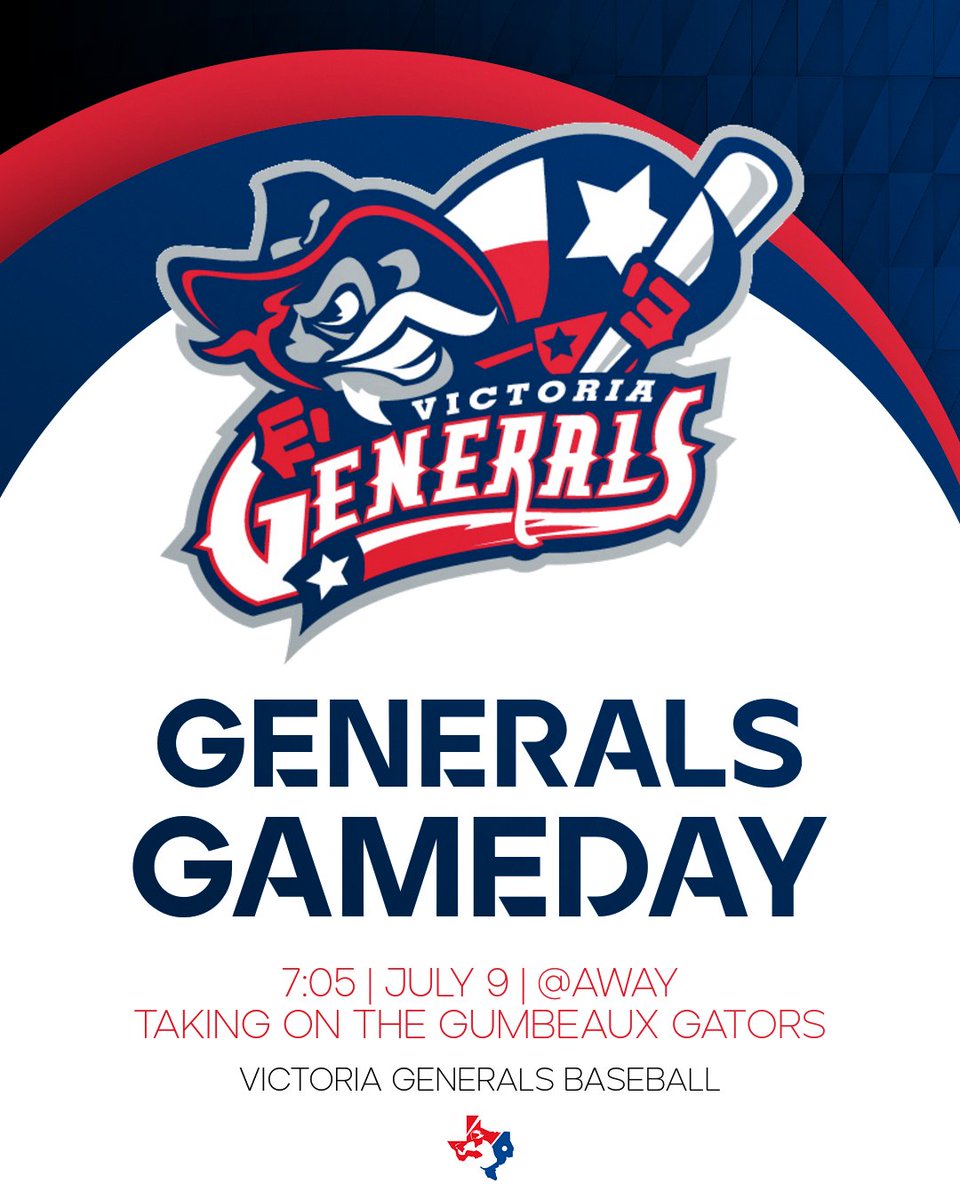 VicGeneralsTCL's tweet photo. Itโs GAMEDAY!โพ๏ธ
The Generals hit the road to battle the Gumbeaux Gators tonight at 7:05! Letโs bring the heat and keep the momentum rolling!๐ฅ
#GeneralsBaseball #OnTheRoad #BeatTheGators #TexasCollegiateLeague https://t.co/kYONM0OHC5
