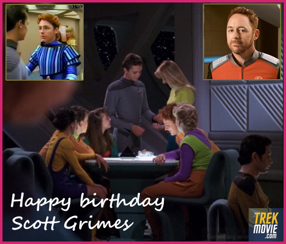Happy birthday to Scott Grimes. You may know him from The Orville, but he also briefly appeared in the #StarTrekTNG episode "Evolution." He had a speaking role, then the scene was cut—but you can see him if you look carefully.