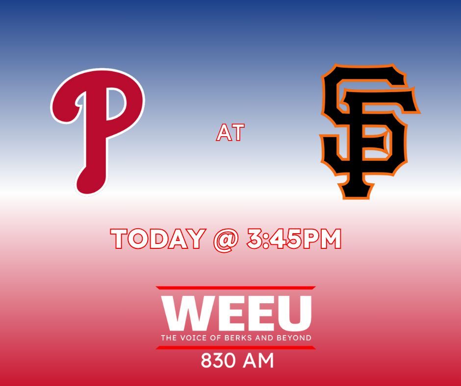 The Phillies will look to close out their series this afternoon in San Francisco against the Giants with a win!

Be sure to tune into 830WEEU and see if they can do it! First pitch is at 3:45pm!

Let's Go Phillies! ⚾️