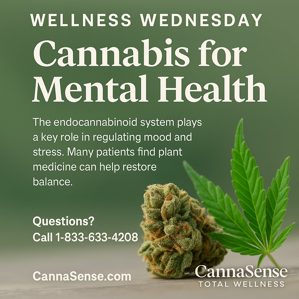 canna_sense's tweet photo. 🌿 Wellness Wednesday with CannaSense 🌿

Did you know your body has an endocannabinoid system designed to help regulate mood, stress, and overall well-being? Cannabis interacts with this system naturally, offering a plant-based approach to support mental wellness, reduce anxiety, and help bring balance in your daily life.

At CannaSense, we believe wellness should be accessible and aligned with nature. Whether you’re seeking relief, clarity, or simply a moment of calm, our nationwide patient collective is here to support your journey with safe, natural plant medicine. Discover the CannaSense difference today.

📞 Have questions? We’re here to help at 1-833-633-4208 or visit https://t.co/OwqSrolIMn.