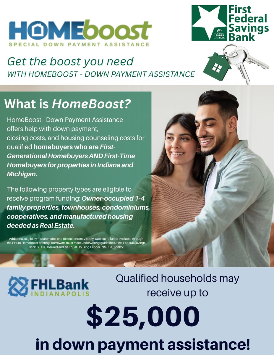 HomeBoost is HERE!

HomeBoost - Down Payment Assistance offers help with down payment, closing costs, and housing counseling costs for qualified homebuyers who are First-Generational Homebuyers AND First-Time Homebuyers for properties in Indiana and Michigan.