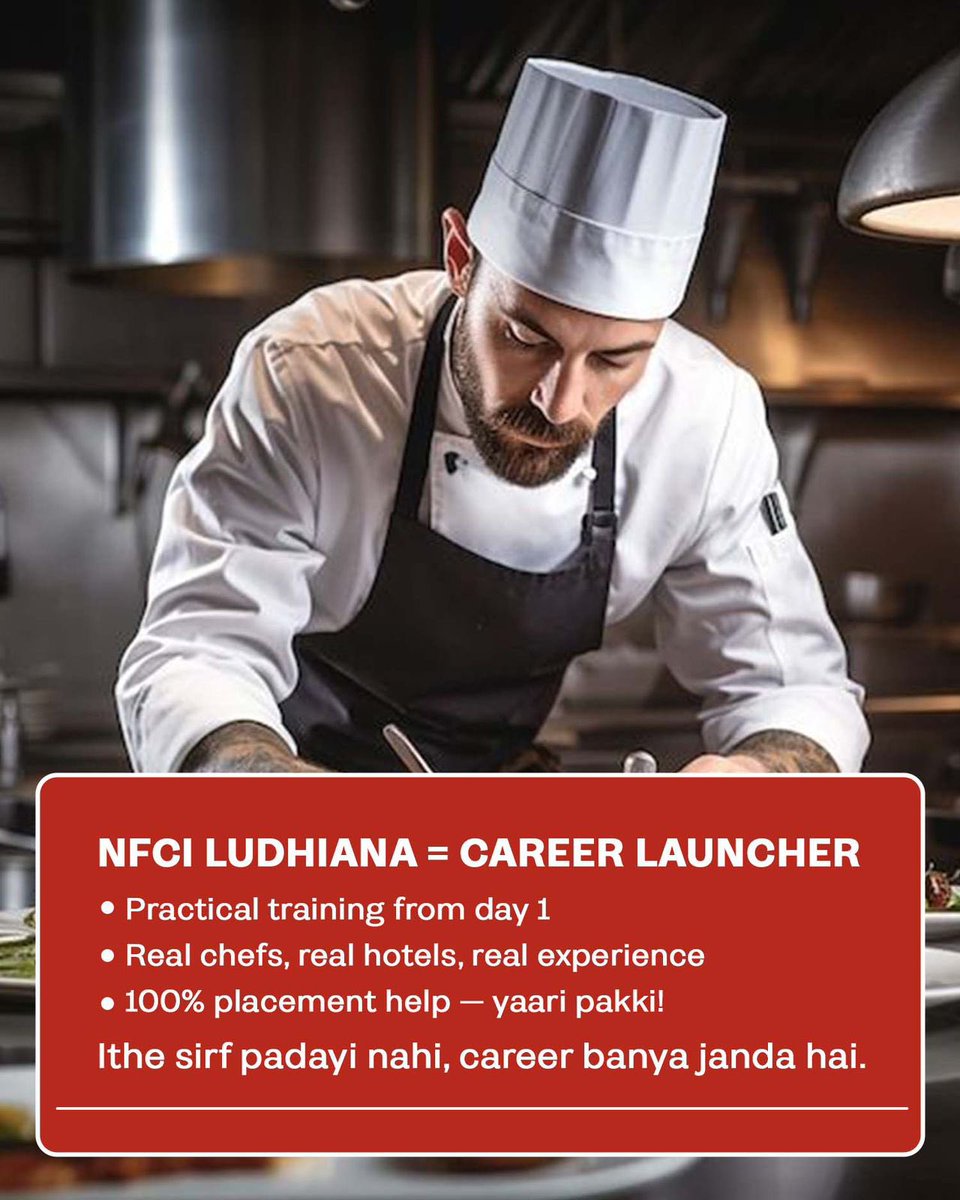 NfciLudhiana's tweet image. Padhai te degree ho gayi, par career kithon banuga?
📞 Call: +91-9988109444
📍 Visit: NFCI Ludhiana Campus
💜 Website: nfcihospitality.com
#nfciludhiana #careerlauncher #skillbasedlearning #culinarycareer #cheftraining #jobready