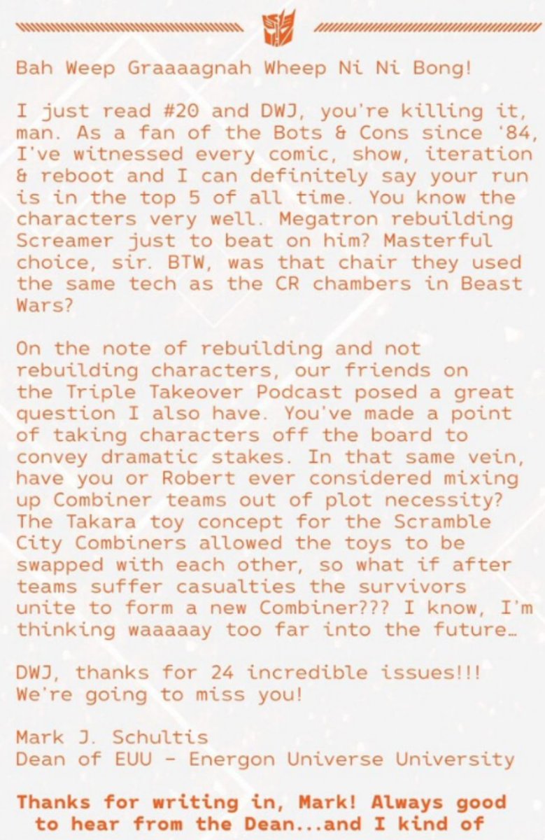 Triple_Takeover's tweet image. Our little podcast got a very welcome shoutout in today's Skybound Transformers letters page! Huge thanks to Mark for the mention - we appreciate it. :)