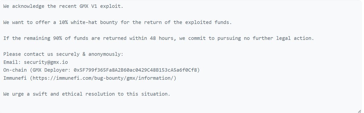 CyversAlerts's tweet image. 🚨ALERT🚨Our system has detected a suspicious transaction involving @GMX_IO.
A malicious contract, deployed by an address funded via @TornadoCash, has exploited approximately $42M worth of assets on the Arbitrum (#ARB) network — including:
$ETH, $USDC, $fsGLP, $DAI, $UNI,…