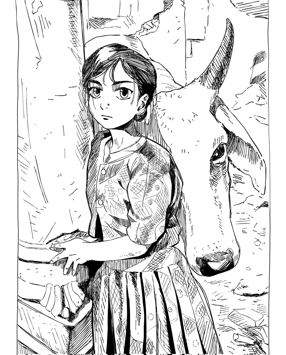 6nu6ee's tweet photo. 女の子と牛。 https://t.co/QdAkBWLeFi