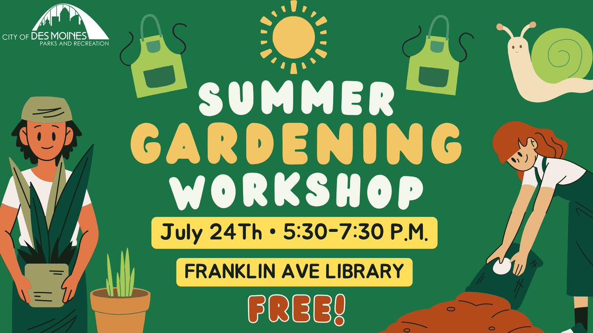 DesMoinesParks's tweet image. 🌱Learn from the pros at this interactive Summer Gardening Workshop!🌱

☀️Seek answers from local experts, ask questions from growing gurus, and expand your knowledge on gardening! 🐌
